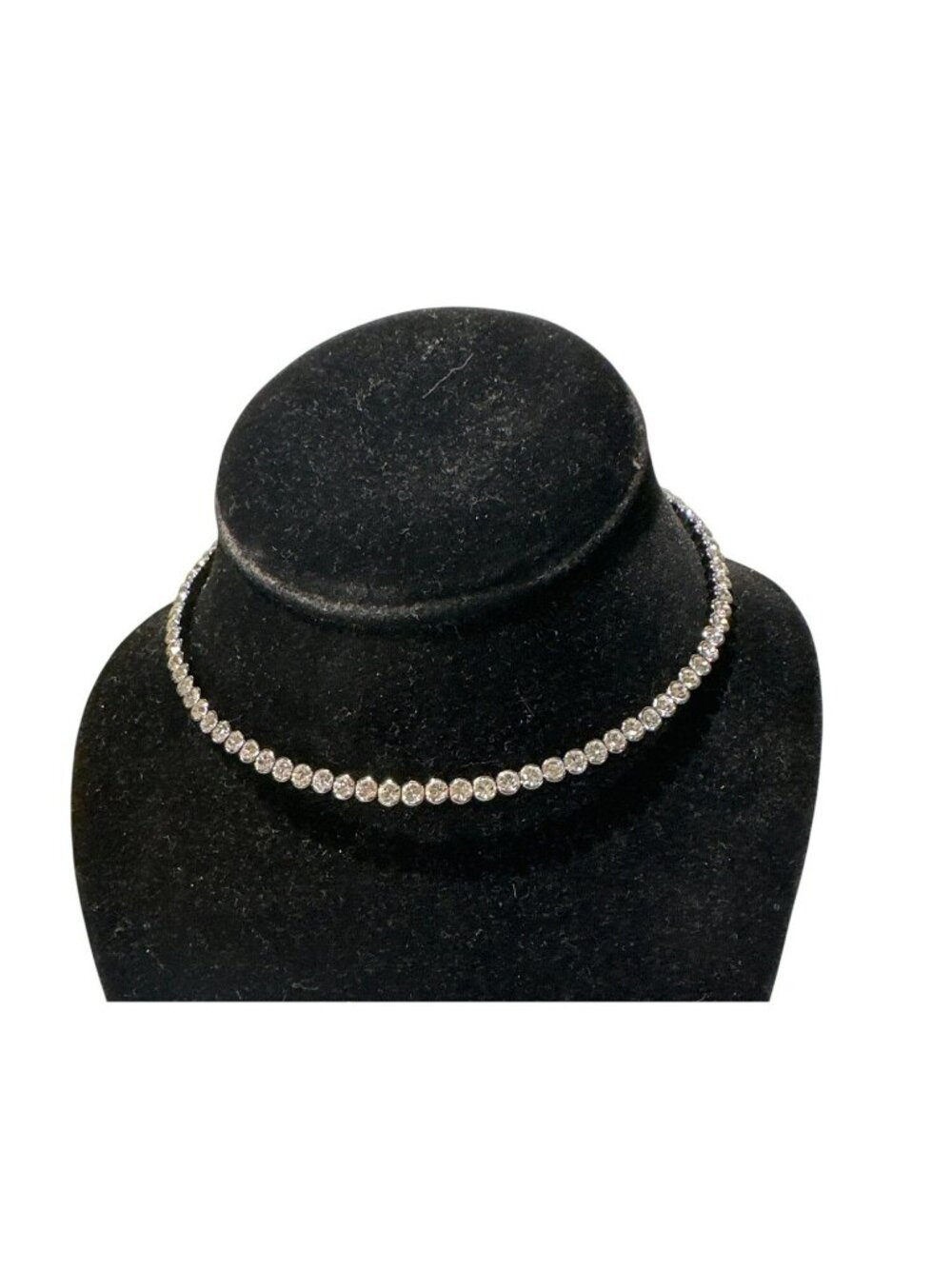 Rhinestone Choker Necklace Silver-Tone Chain 16 Inches Long Elegant Jewelry